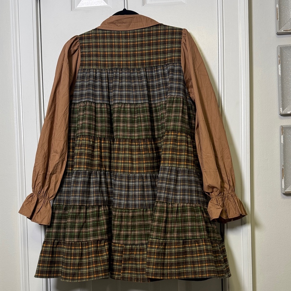 Fantastic Fawn Catching Feelings Plaid Flannel Dress Shacket Oversized NWOT S - Picture 11 of 12